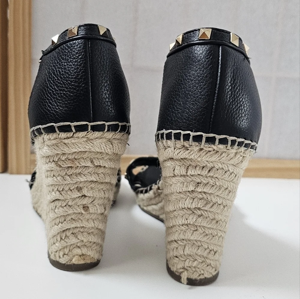 Black Studded Espadrille Wedge sandals